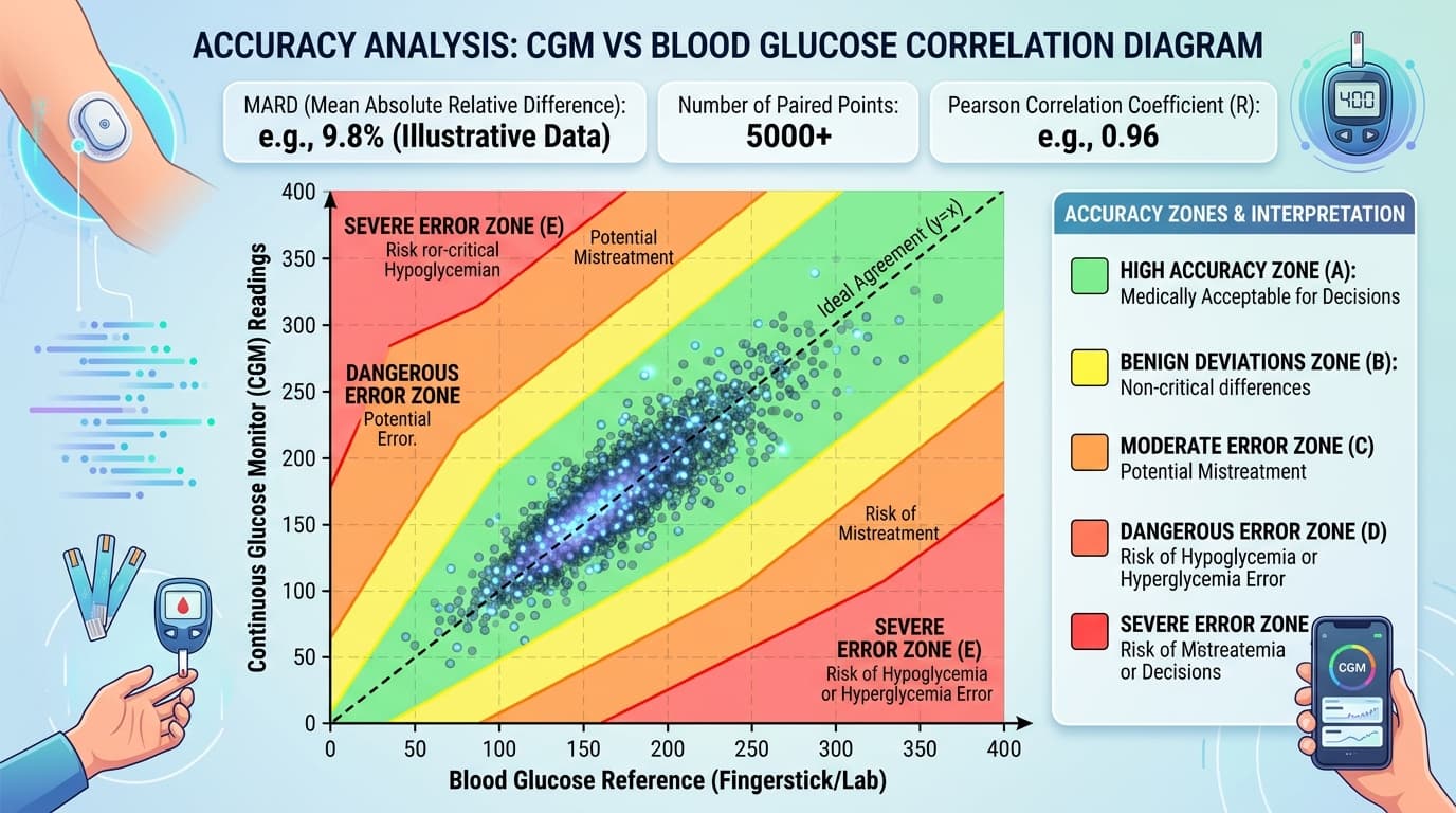 MARD percentage calculation comparing CGM readings to blood reference