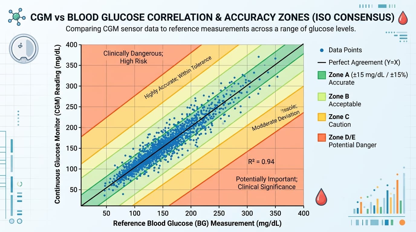 CGM accuracy MARD explained with scatter plot and Clarke error grid