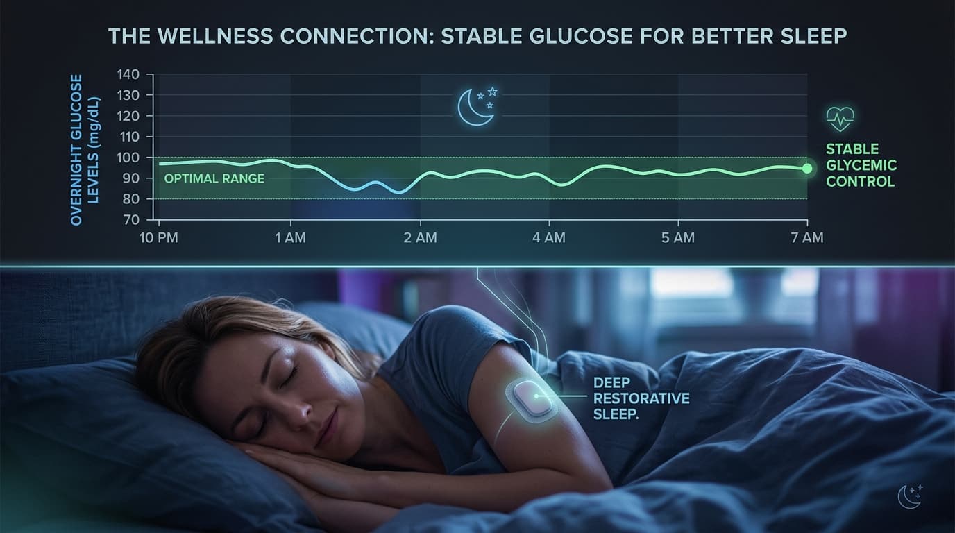 CGM overnight glucose trend showing dawn phenomenon and sleep quality