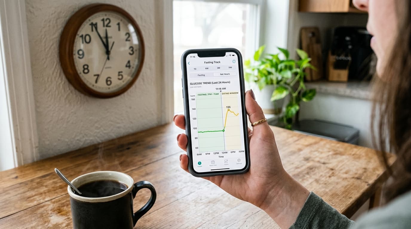 24-hour fast blood sugar CGM data showing glucose during extended fasting