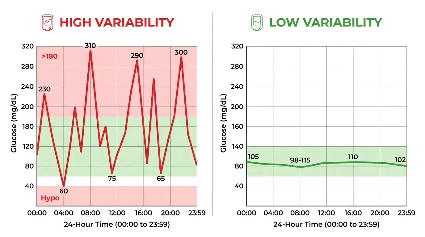 blood sugar chart CGM glucose trace showing daily patterns and ranges
