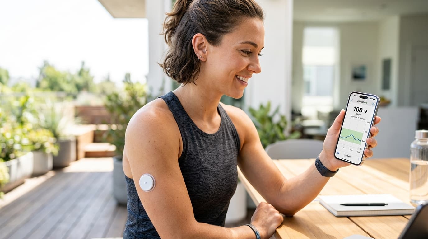 Dexcom G7 CGM sensor paired with iPhone glucose monitoring app