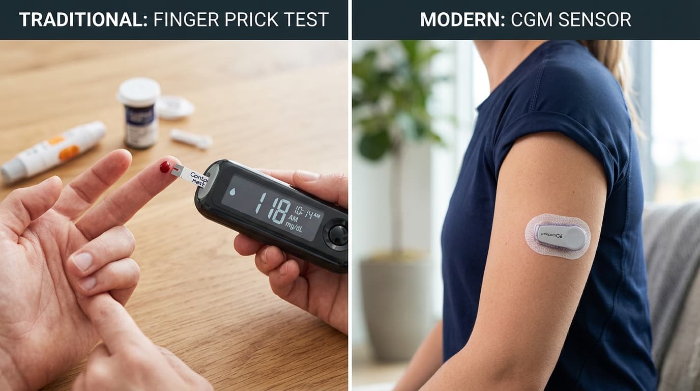 continuous glucose monitor versus fingerstick blood glucose meter comparison