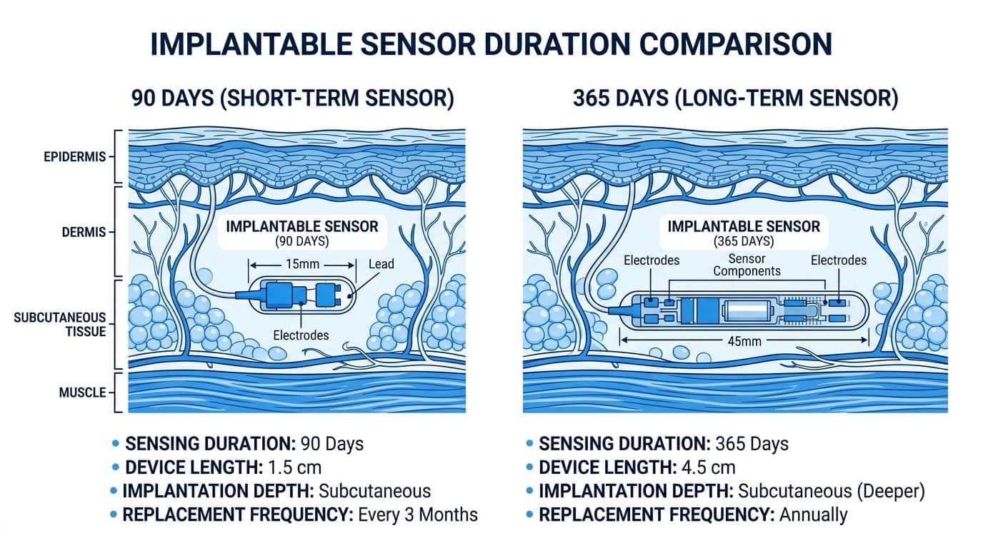 Eversense E3 6-month and 365 one-year implantable sensor duration comparison