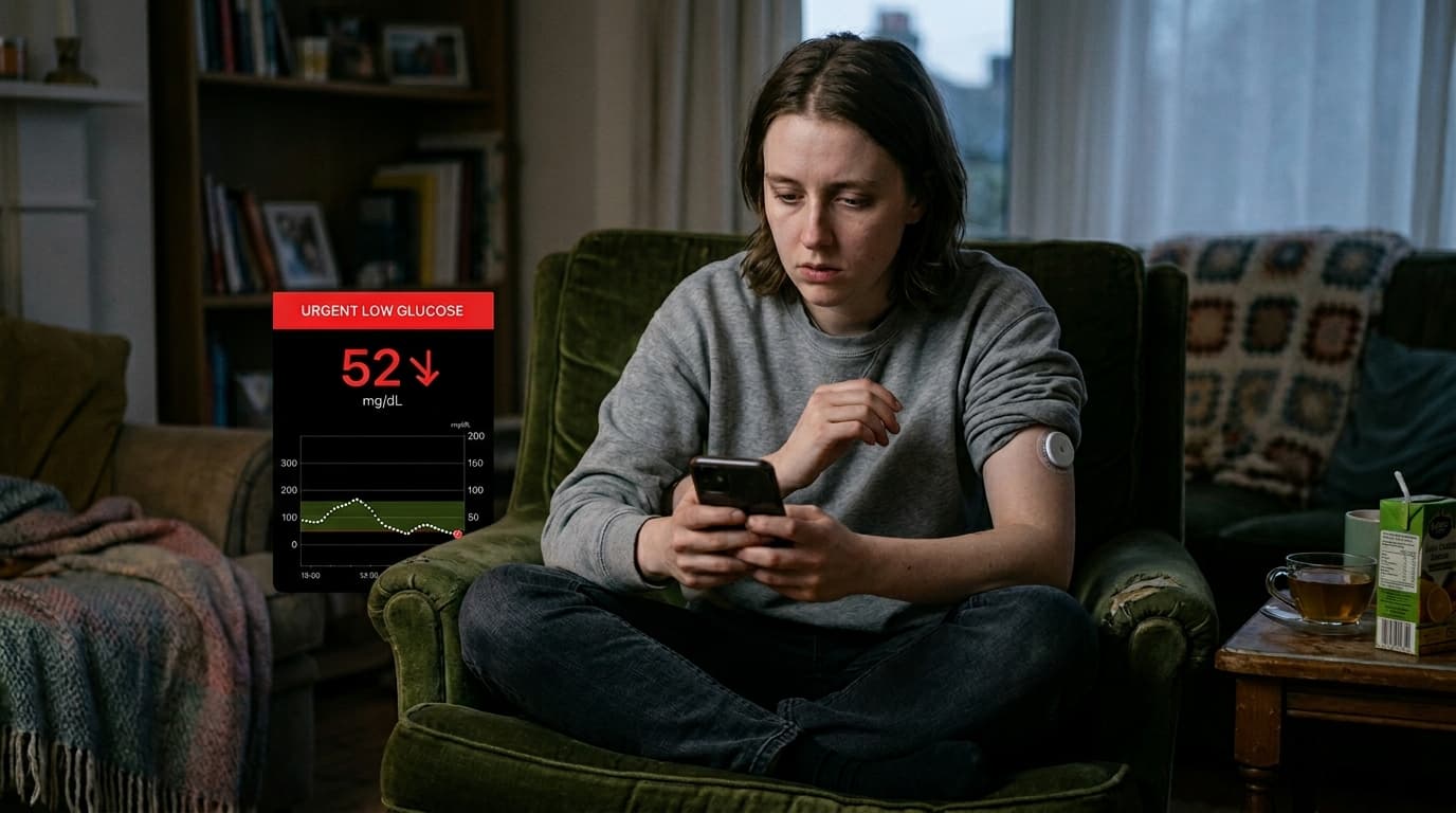 CGM hypoglycemia low glucose alert below 70 mg/dL warning
