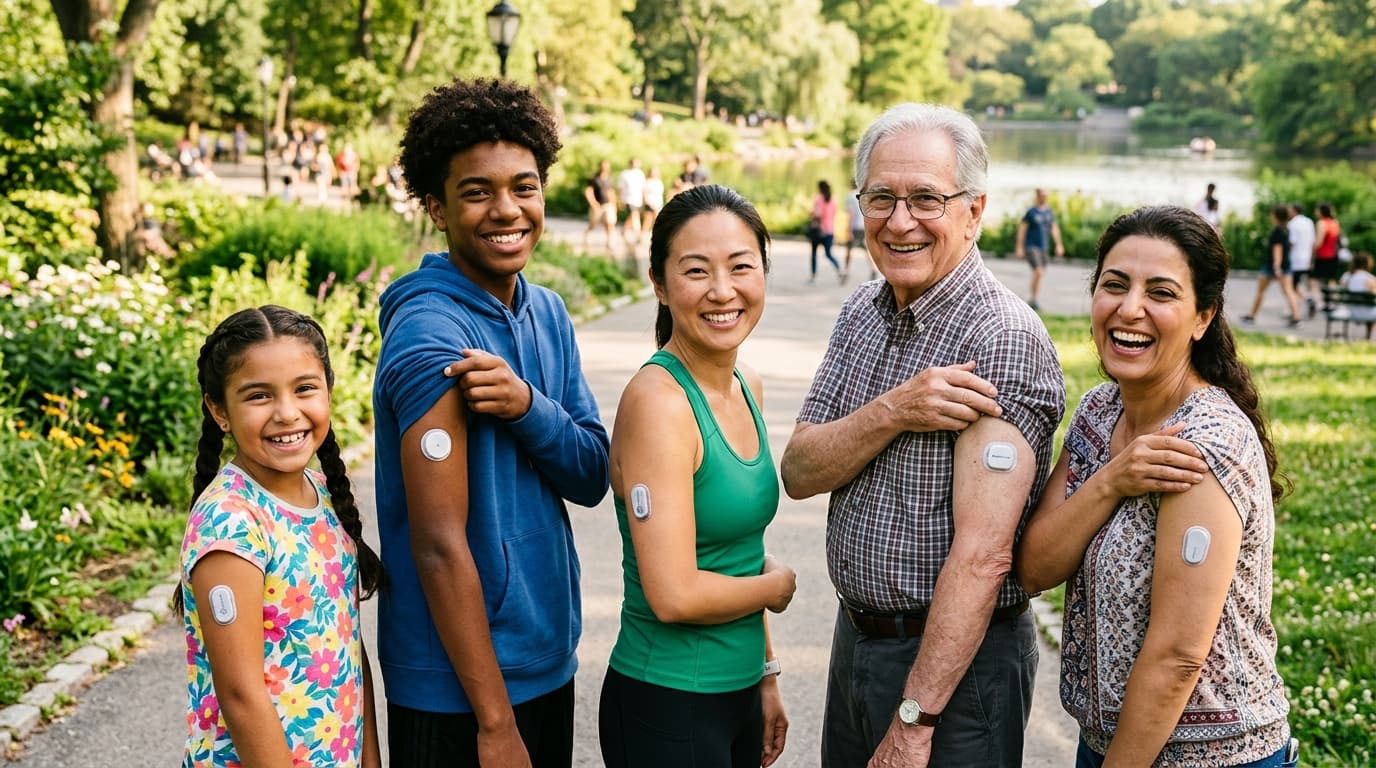 child with pediatric diabetes wearing CGM sensor for glucose monitoring