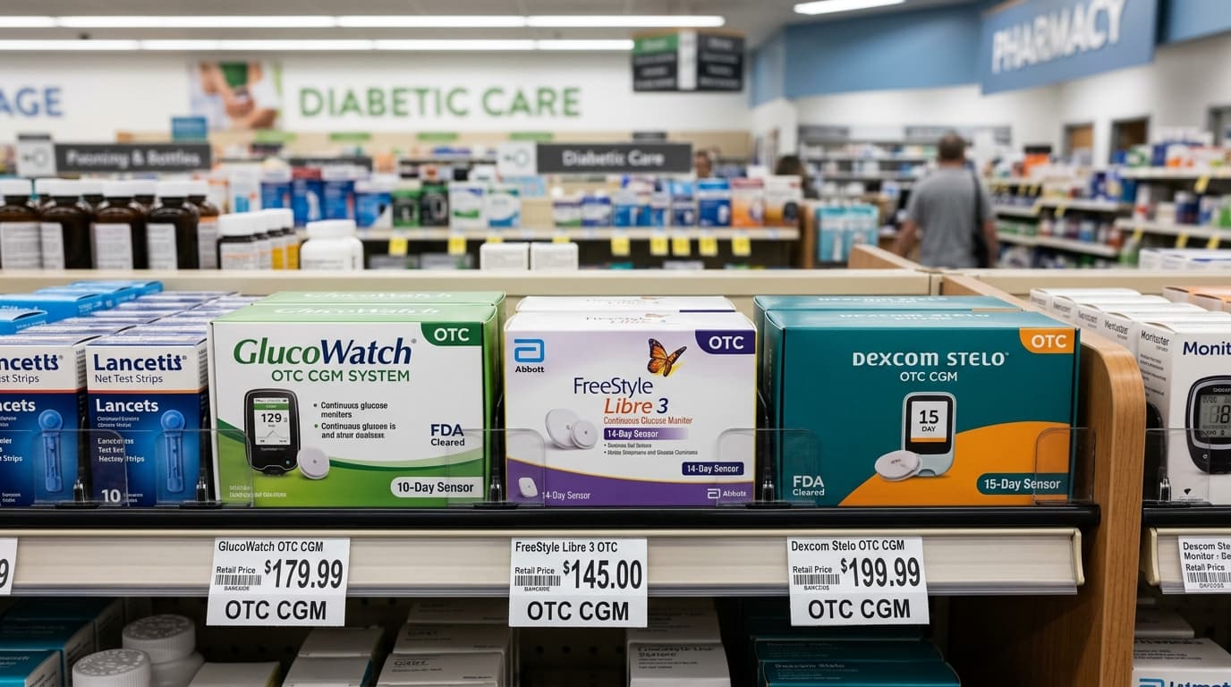 OTC CGM pricing on drugstore shelf Dexcom Stelo and Abbott Lingo