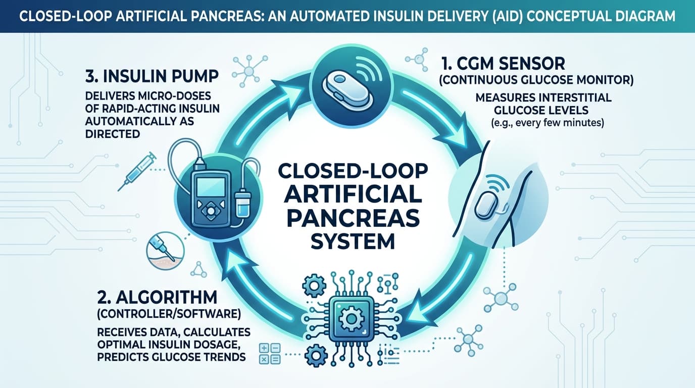 artificial pancreas closed-loop CGM sensor communicating with insulin pump