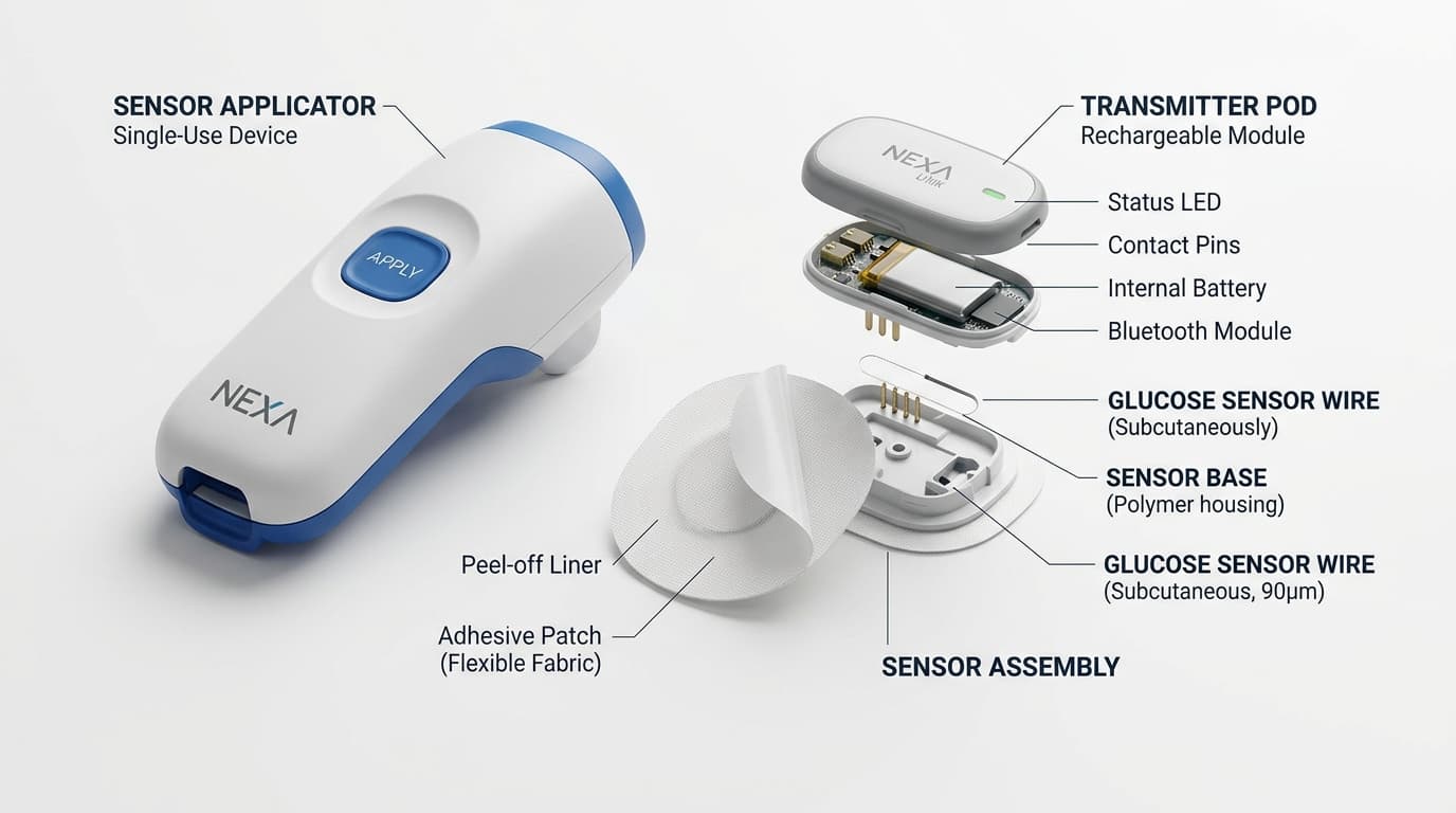 continuous glucose monitor components sensor transmitter and receiver