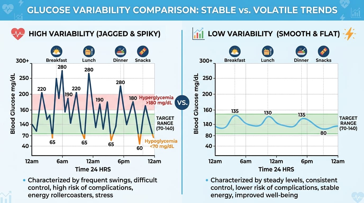 high glycemic variability CGM coefficient of variation glucose swings