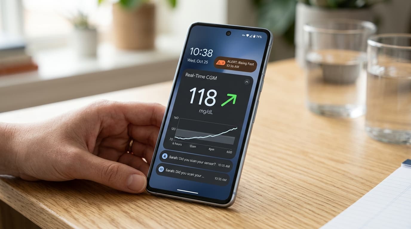 real-time continuous glucose monitor automatic data push every 5 minutes