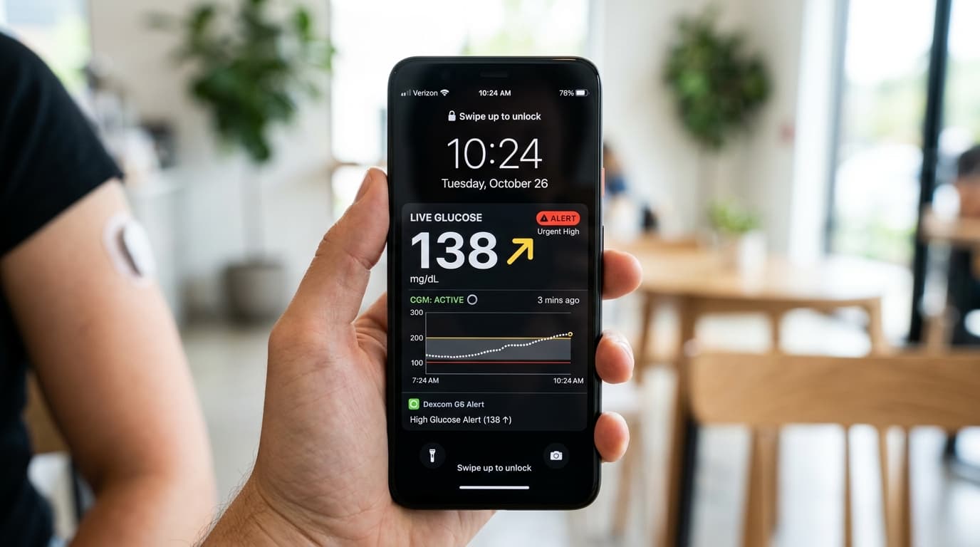 real-time CGM live glucose reading displayed on smartphone screen