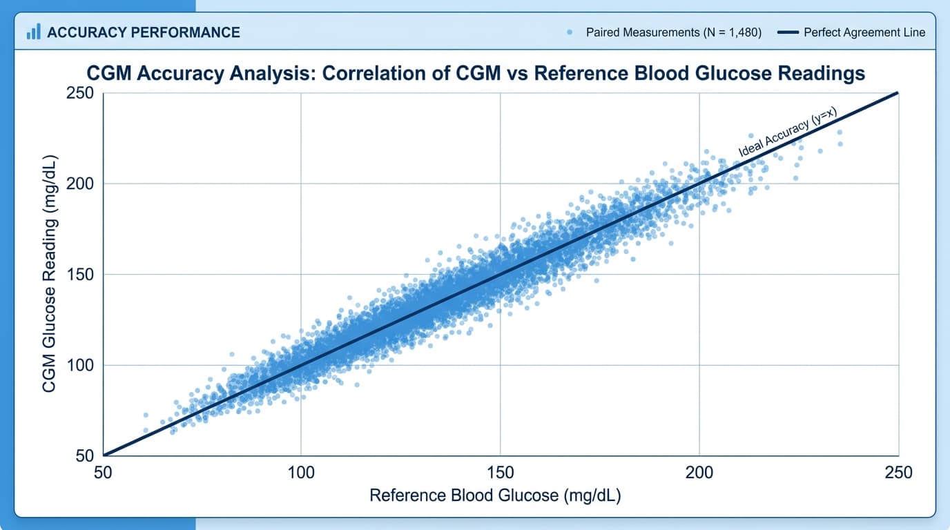 CGM accuracy MARD correlation graph sensor versus blood glucose reference