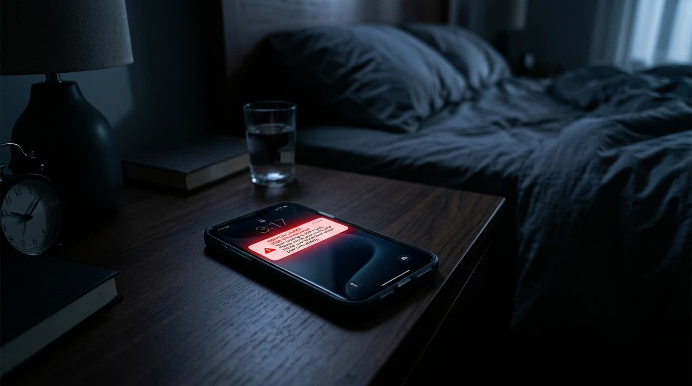 CGM low glucose alarm alert on phone screen during nighttime