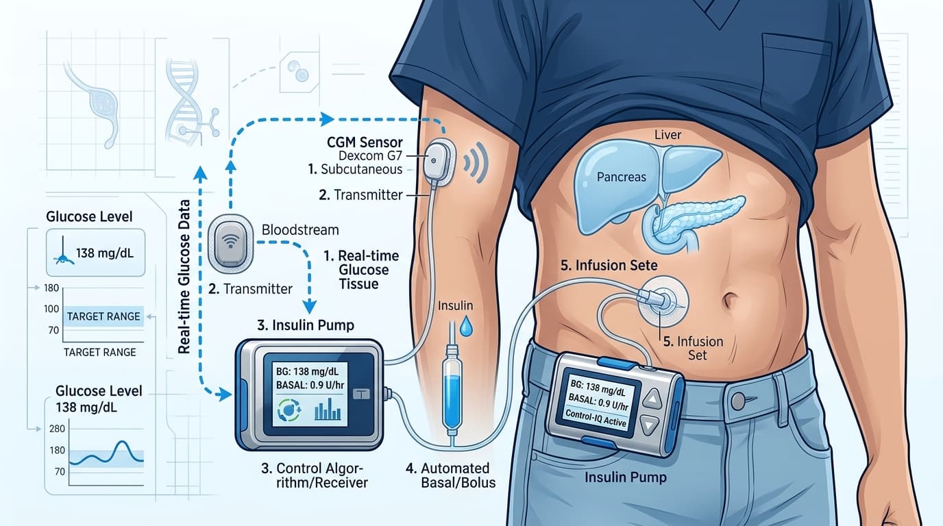automated insulin delivery CGM sensor communicating with insulin pump