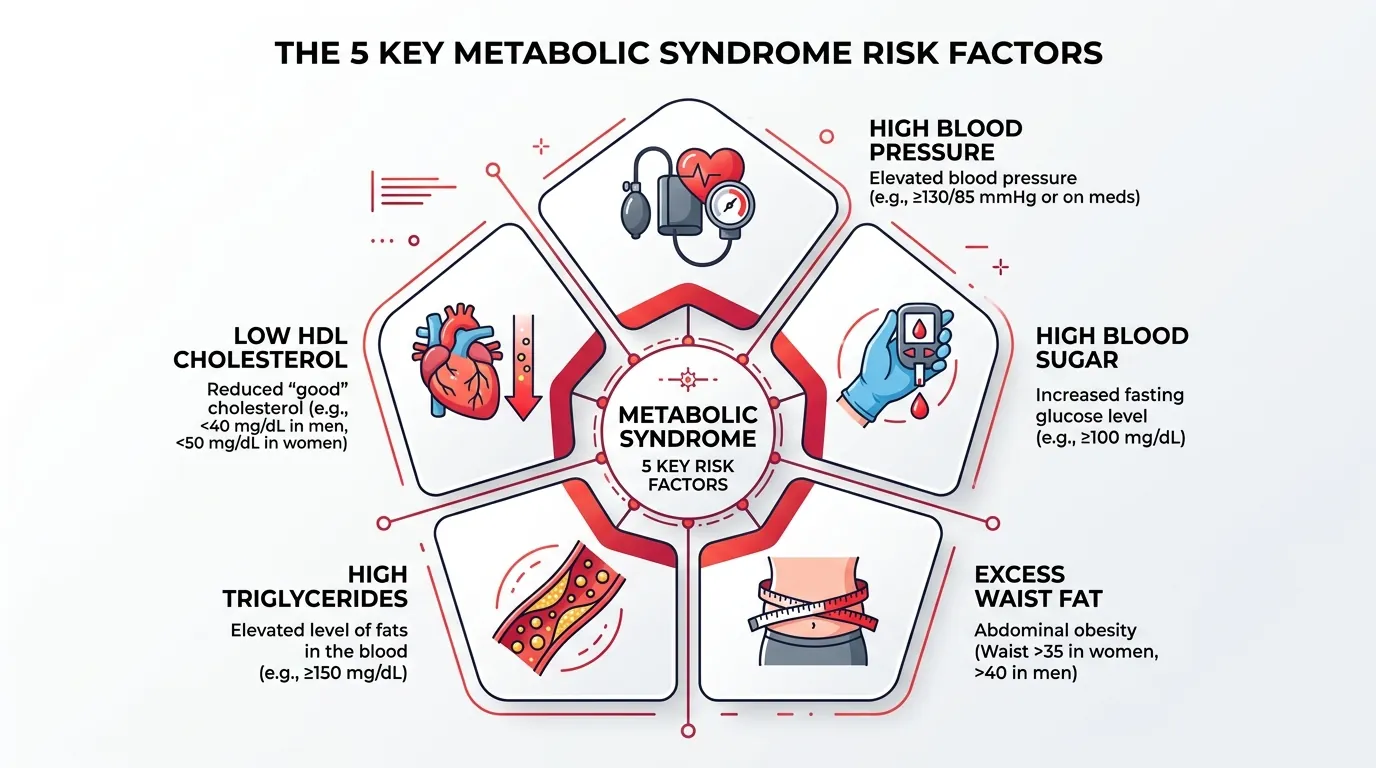metabolic syndrome 5 diagnostic markers waist circumference triglycerides fasting glucose