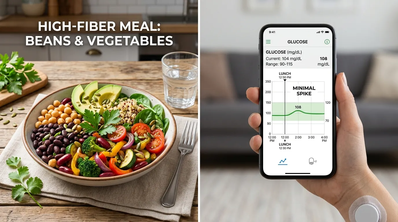 dietary fiber and blood sugar response high-fiber meal flattening CGM glucose curve