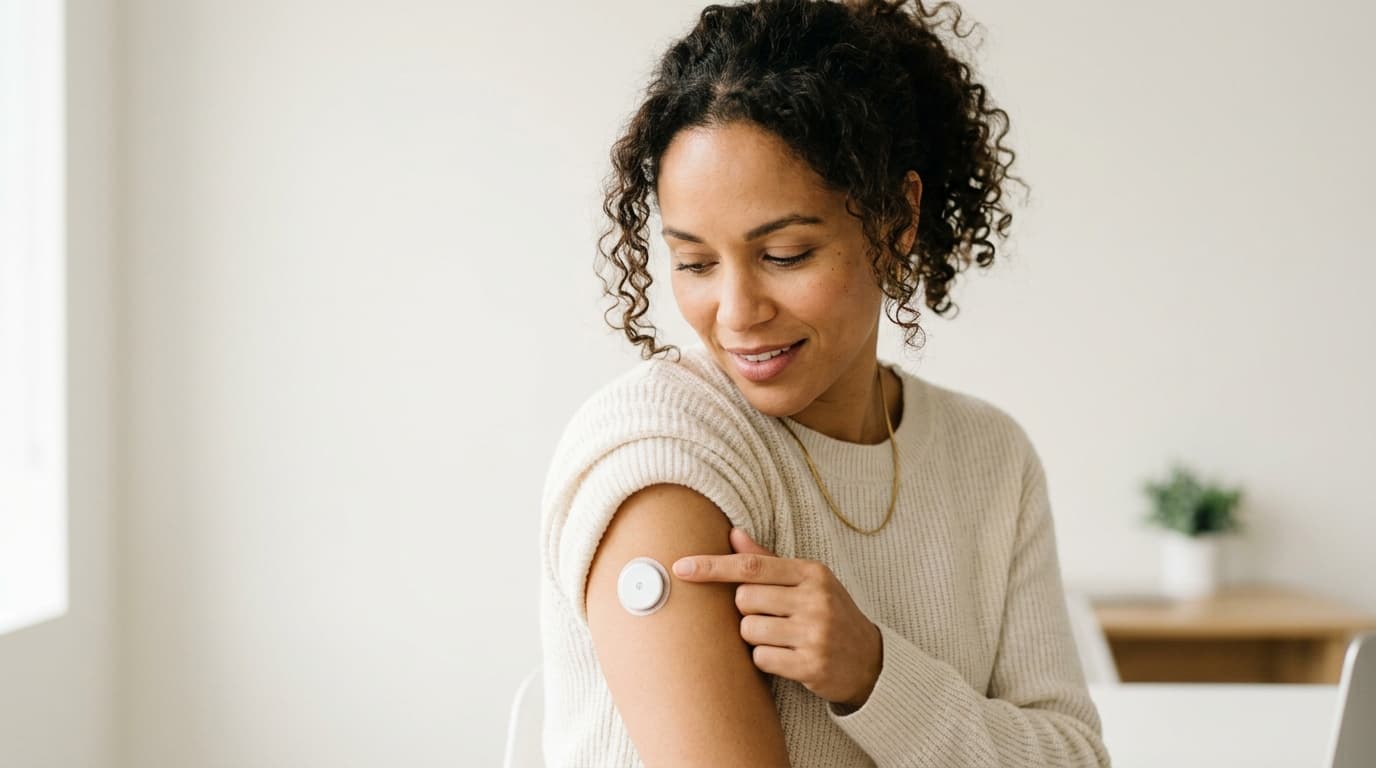 non-diabetic woman wearing OTC CGM patch for metabolic health