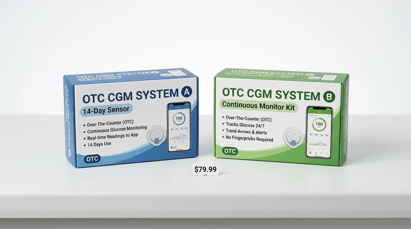 OTC continuous glucose monitors available without prescription in 2026