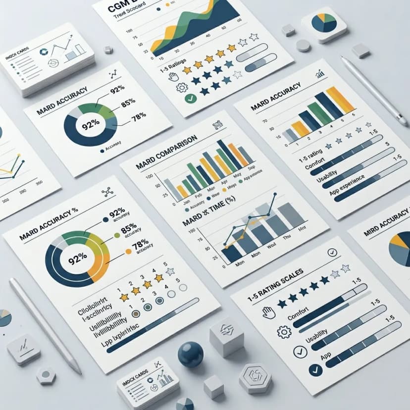 CGM evaluation scorecard comparing accuracy MARD and specifications