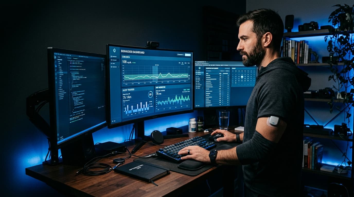 biohacker using CGM for metabolic optimization and glucose experiments