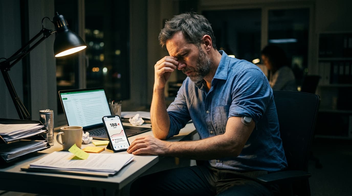 CGM showing cortisol stress response with elevated glucose levels